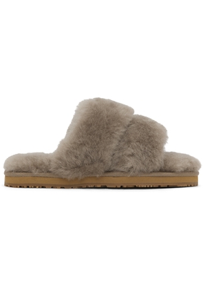Mou Taupe 2-Stripes Shearling Slippers