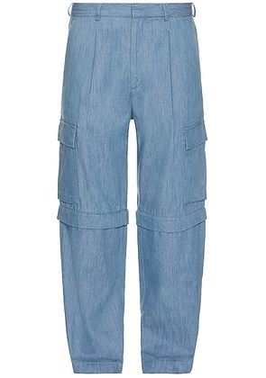 DOUBLE RAINBOUU Cargo Zip Pant in Chambray Denim - Blue. Size L (also in M, S, XL/1X).