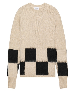 Askyurself Brushed Checkered Knit Sweater in Beige. Size M, S, XL/1X.