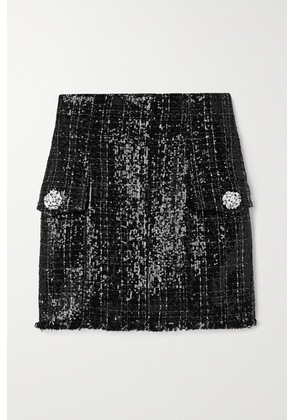 Balmain - Crystal-embellished Sequined Tweed Mini Skirt - Black - FR34,FR36,FR38,FR40,FR42,FR44,FR46