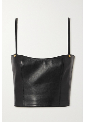 Balmain - Cropped Embellished Leather Bustier Top - Black - FR34,FR36,FR38,FR40,FR42,FR44,FR46