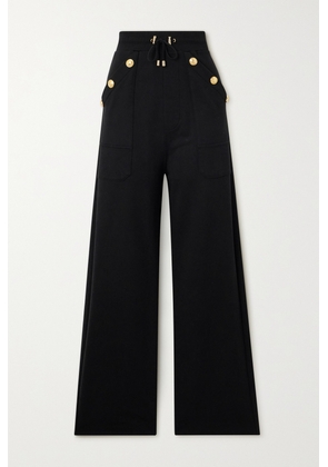 Balmain - Button-embellished Cotton-jersey Wide-leg Track Pants - Black - x small,small,medium,large,x large