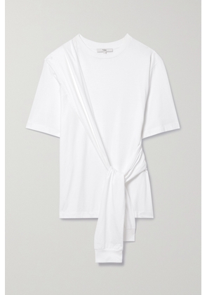 Tibi - Tie-detailed Cotton-jersey T-shirt - White - xx small,x small,small,medium,large,x large