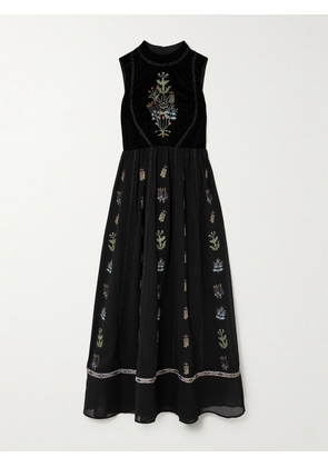Emporio Sirenuse - Flossie Embroidered Velvet And Georgette Maxi Dress - Black - IT38,IT40,IT42,IT44,IT46,IT48,IT50