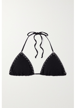 Marysia - Sole Embroidered Seersucker Triangle Halterneck Bikini Top - Black - xx small,x small,small,medium,large,x large,xx large