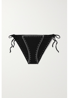 Marysia - Sole Embroidered Seersucker Bikini Briefs - Black - xx small,x small,small,medium,large,x large,xx large