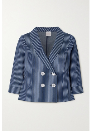 Loretta Caponi - + Net Sustain Tilde Striped Double-breasted Cotton-twill Blazer - Blue - x small,small,medium,large,x large