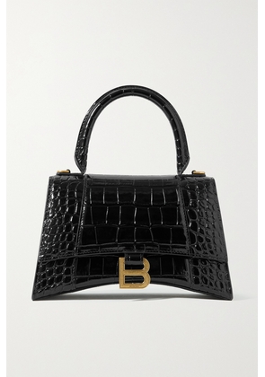 Balenciaga - Hourglass Small Glossed Croc-effect Leather Tote - Black - One size