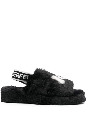 Karl Lagerfeld spray-paint faux-fur slippers - Black