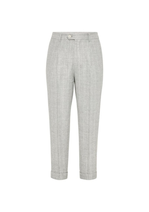 Brunello Cucinelli Linen And Wool Chalk Stripe Trousers