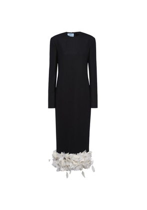 Prada Wool Feather-Trim Midi Dress