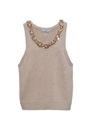 Prada Wool-Cashmere Embellished Sleeveless Top