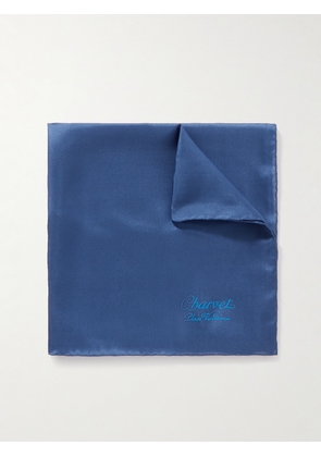 Charvet - Logo-Print Silk Pocket Square - Men - Blue