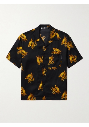 Palm Angels - Burning Convertible-Collar Logo-Print Satin Shirt - Men - Black - IT 46