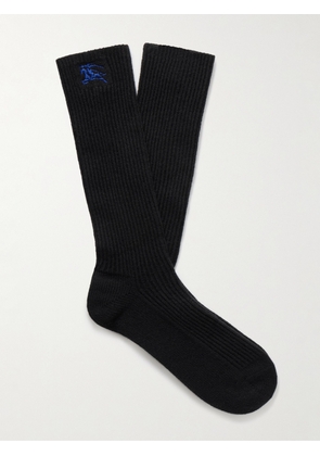 Burberry - Logo-Embroidered Ribbed Cashmere-Blend Socks - Men - Black - M