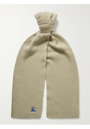 Burberry - Logo-Embroidered Ribbed Cashmere Scarf - Men - Green