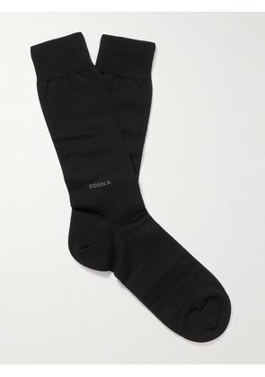Zegna - Logo-Embroidered Cotton-Blend Socks - Men - Black