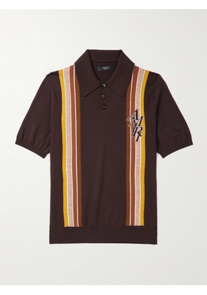 AMIRI - Striped Wool and Cotton-Blend Polo Shirt - Men - Brown - S
