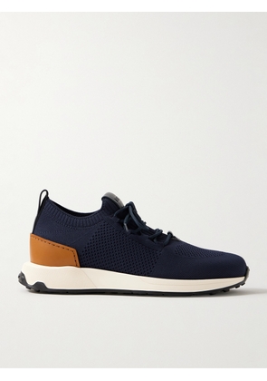 Tod's - Calzino Leather-Trimmed Stretch-Knit Sneakers - Men - Blue - UK 7