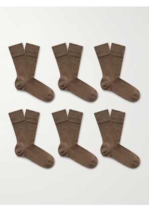 CDLP - Six-Pack Mercerised Organic Cotton-Blend Socks - Men - Brown - 39-41