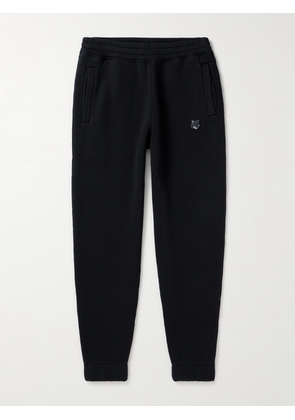 Maison Kitsuné - Tapered Logo-Appliquéd Cotton-Jersey Sweatpants - Men - Black - XS
