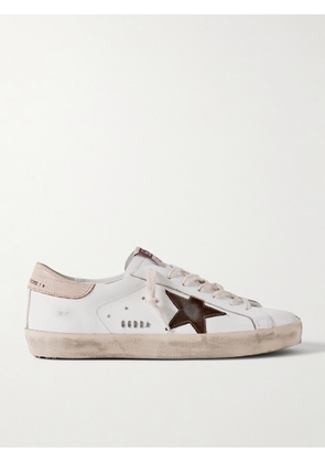 Golden Goose - Super Star Distressed Suede-Trimmed Leather Sneakers - Men - White - EU 39