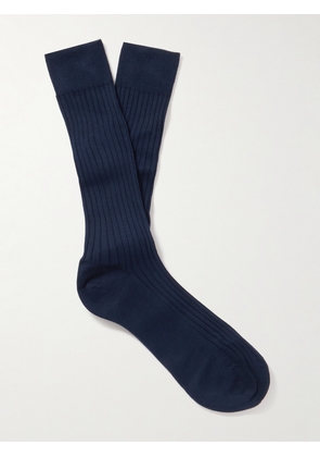 Mr P. - Ribbed Cotton Socks - Men - Blue