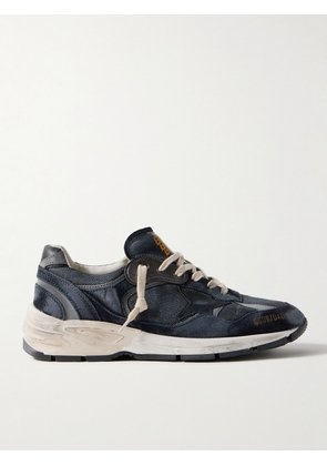Golden Goose - Running Dad Distressed Scuba and Leather-Trimmed Mesh and Suede Sneakers - Men - Blue - EU 39