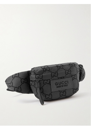 Gucci - Logo-Appliquéd Leather-Trimmed Monogram Ripstop Belt Bag - Men - Black - EU 90