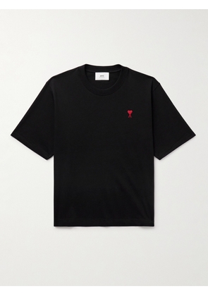 AMI PARIS - Logo-Embroidered Organic Cotton-Jersey T-Shirt - Men - Black - XS