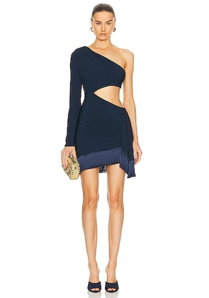 PatBO One Shoulder Cutout Mini Dress in French Navy - Navy. Size L (also in M, S, XS).