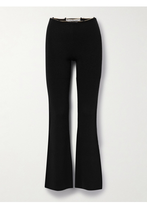 Alexander Wang - Chain-embellished Ribbed Wool-blend Flared Pants - Black - x small,small,medium,large,x large