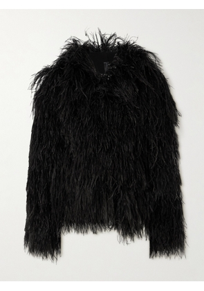 Norma Kamali - Feather-embellished Stretch-jersey Jacket - Black - small,medium