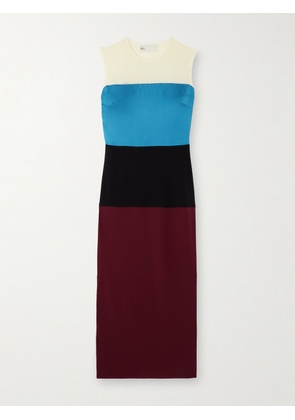 Tory Burch - Color-block Stretch-mesh, Jersey And Satin Midi Dress - Black - US2,US4,US6,US8,US10