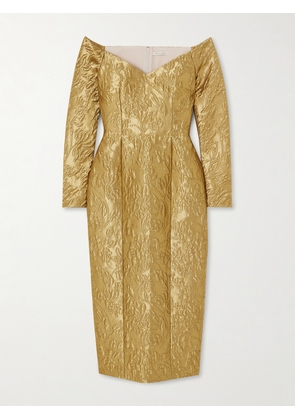 Emilia Wickstead - Burleigh Off-the-shoulder Metallic Floral-brocade Midi Dress - Gold - UK 6,UK 8,UK 10,UK 12,UK 14,UK 16