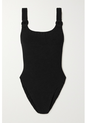 Hunza G - Domino Seersucker Swimsuit - Black - One size