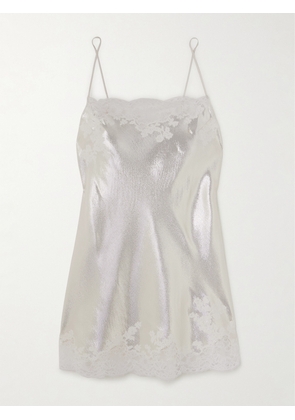 Carine Gilson - Lace-trimmed Silk-blend Lamé Chemise - Silver - small,medium,large,x large