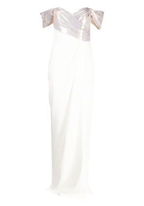 Marchesa Notte off-shoulder side-slit gown - White