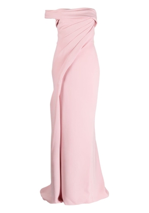 Marchesa one-shoulder asymmetric draped gown - Pink