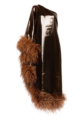 Taller Marmo one-shoulder feather-trim dress - Brown