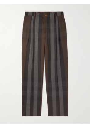 Burberry - Straight-Leg Pleated Checked Twill Trousers - Men - Brown - IT 46