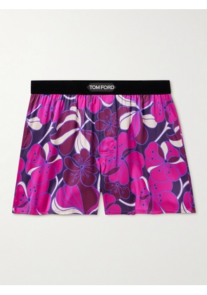 TOM FORD - Floral-Print Velvet-Trimmed Stretch-Silk Satin Boxer Shorts - Men - Purple - S
