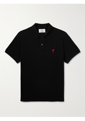 AMI PARIS - Logo-Embroidered Cotton-Piqué Polo Shirt - Men - Black - XS