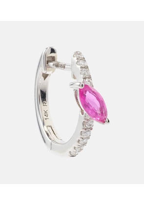 Roxanne First 14kt white gold single hoop earring with diamonds and pink sapphire
