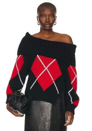 Alexander McQueen Argyle Drop Shoulder Sweater in Black  Red  & White - Black. Size L (also in M, S).