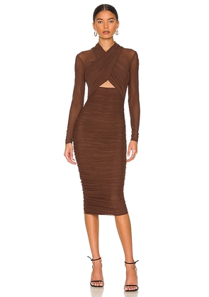 Bardot Aliyah Dress in Chocolate. Size L, M, XL, XS.