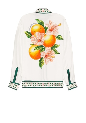 Casablanca Classic Collar Long Sleeve Shirt in Oranges En Fleur - White. Size L (also in M, S, XL/1X).