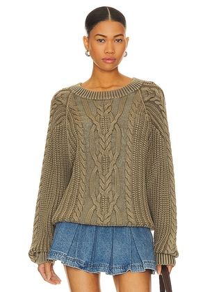 Free People Frankie Cable Sweater in Olive. Size L, S, XL, XS.