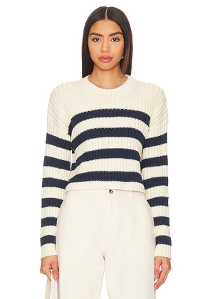 Denimist Striped Ribbed Cropped Sweater in Ivory. Size M, S, XS.
