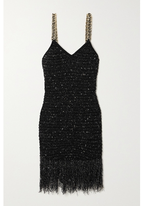 Balmain - Chain-embellished Fringed Sequined Bouclé-tweed Mini Dress - Black - FR34,FR36,FR38,FR40,FR42